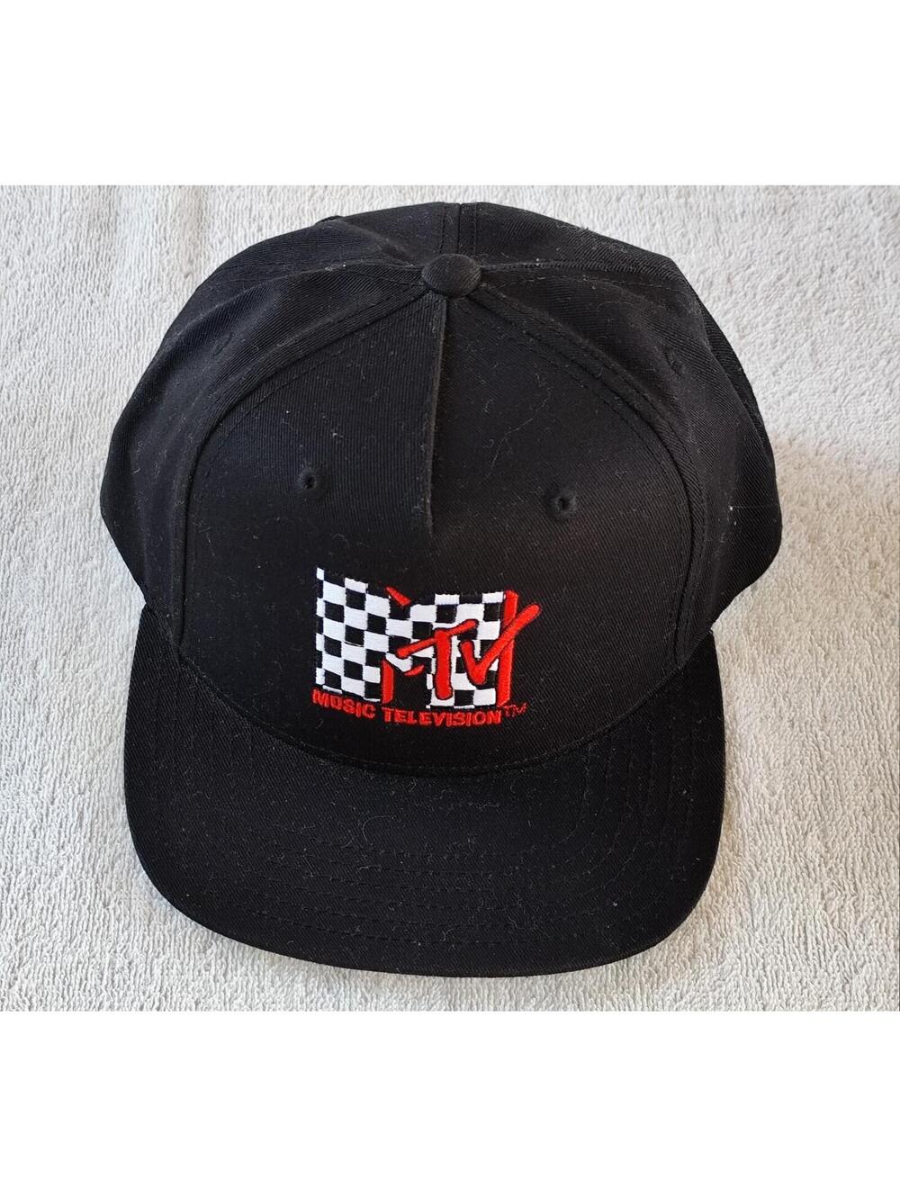 MTV MUSIC TELEVISION BLACK EMBROIDERED HAT CAP Viacom 2021 Vintage Checker Logo
